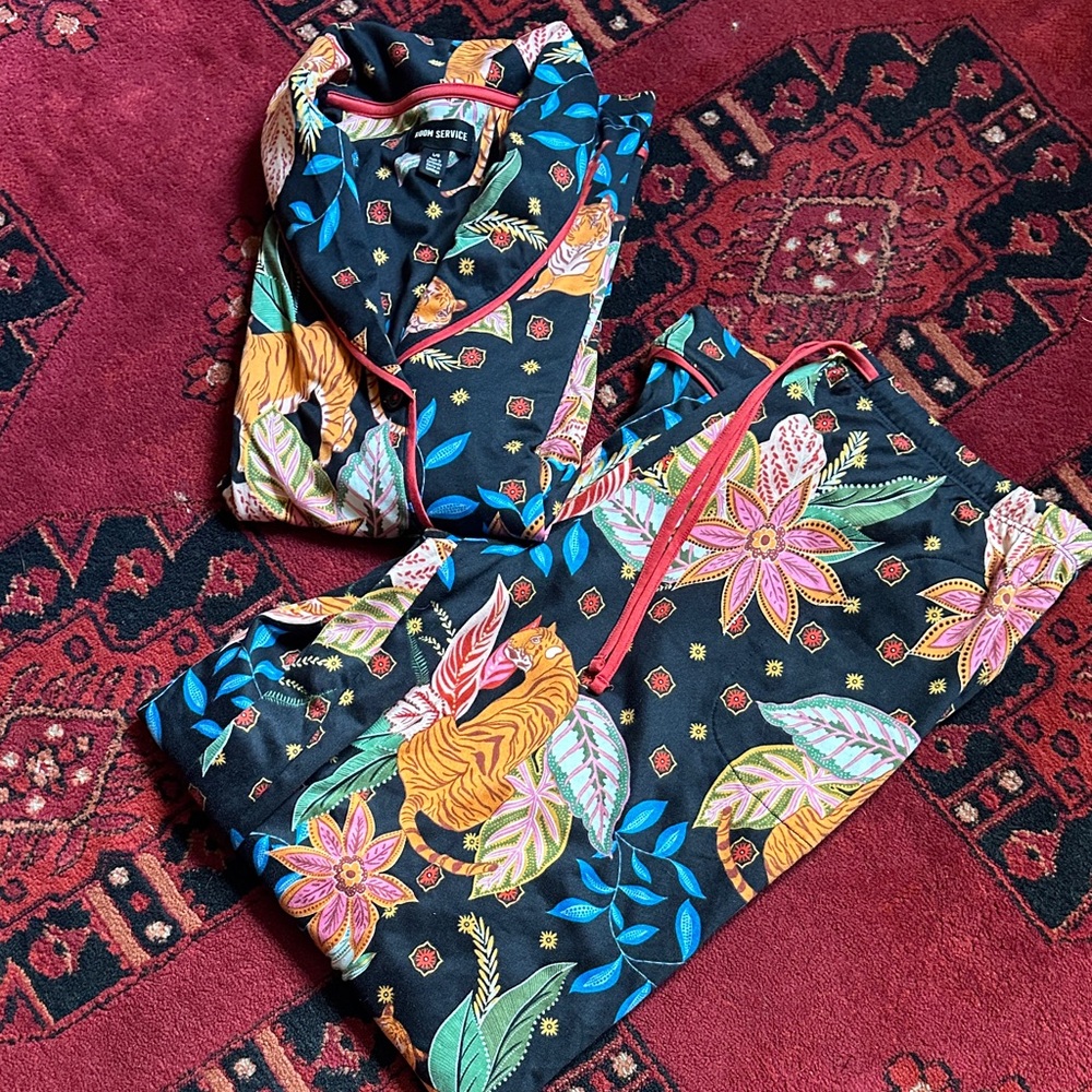 Room Service Tiger and Floral Pajama Top and Bottom